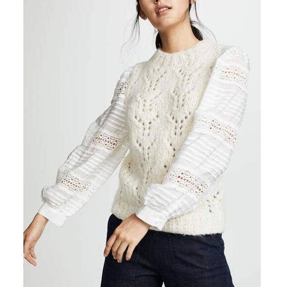 Sea New York Sweaters - Sea Ellie Lace Combo Wool and Alpaca Blend Knit Sweater in Cream Size Small